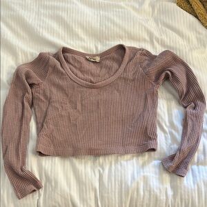 Madewell Purple Pink Ribbed Crop Top with Cuffed Sleeves